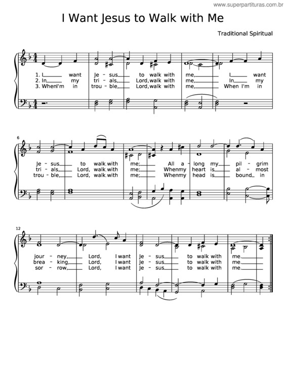 Partitura da música I Want Jesus To Walk With Me