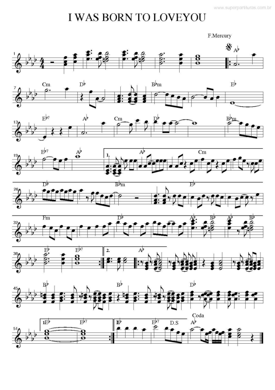 Partitura da música I Was Born To Love You v.2