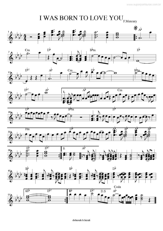 Partitura da música I Was Born To Love You