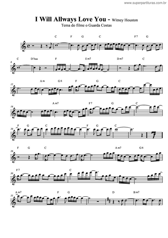 Partitura da música I Will Allways Love You v.3