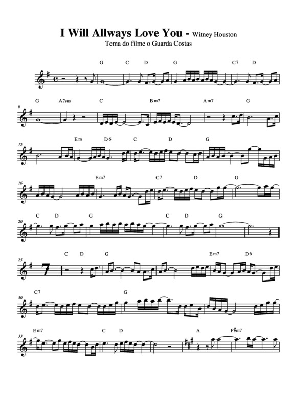 Partitura da música I Will Allways Love You