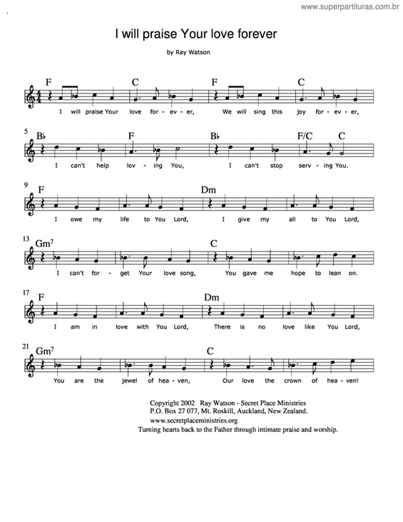 Partitura da música I Will Praise Your Love Forever