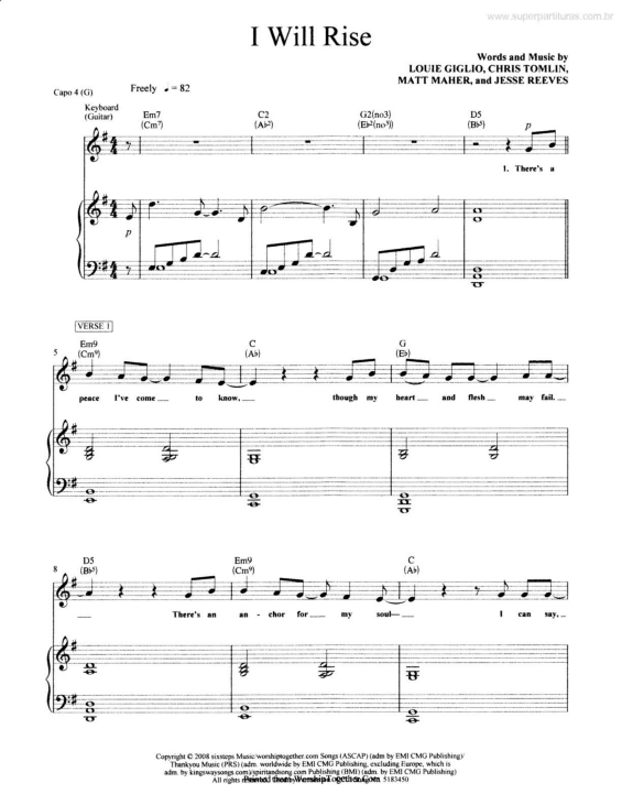 Partitura da música I Will Rise