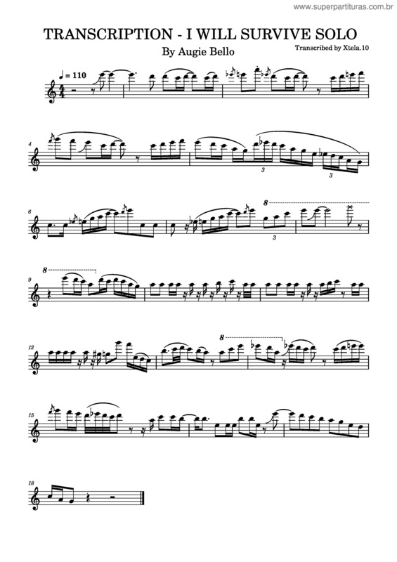 Partitura da música I Will Survive – Gloria Gaynor I Will Survive – Augie Bello Sax Solo
