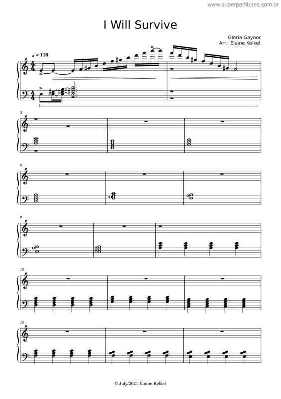 Partitura da música I Will Survive – Gloria Gaynor I Will Survive –