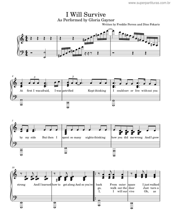 Partitura da música I Will Survive – Gloria Gaynor I Will Survive v.3