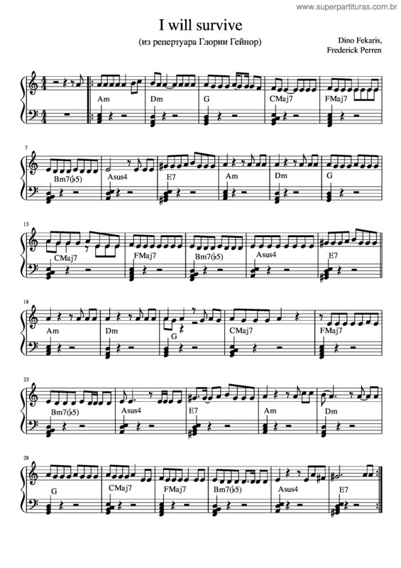 Partitura da música I Will Survive – Gloria Gaynor I Will Survive