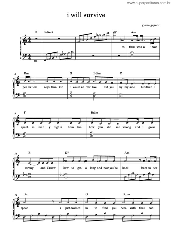 Partitura da música I Will Survive – Gloria Gaynor v.3