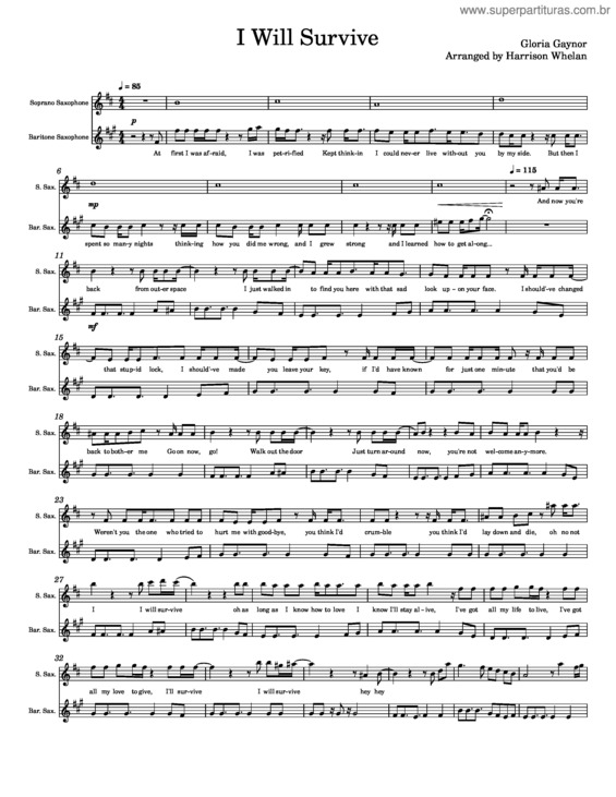 Partitura da música I Will Survive – Gloria Gaynor v.8
