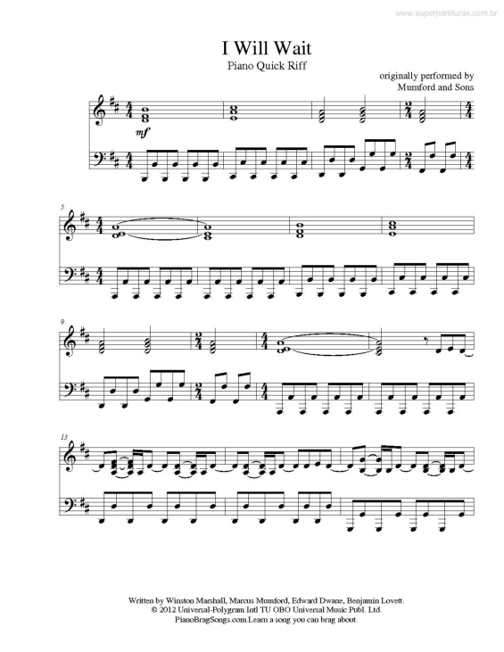 Partitura da música I Will Wait