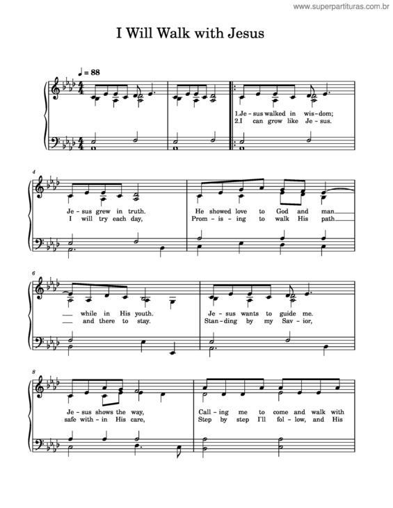 Partitura da música I Will Walk With Jesus v.2