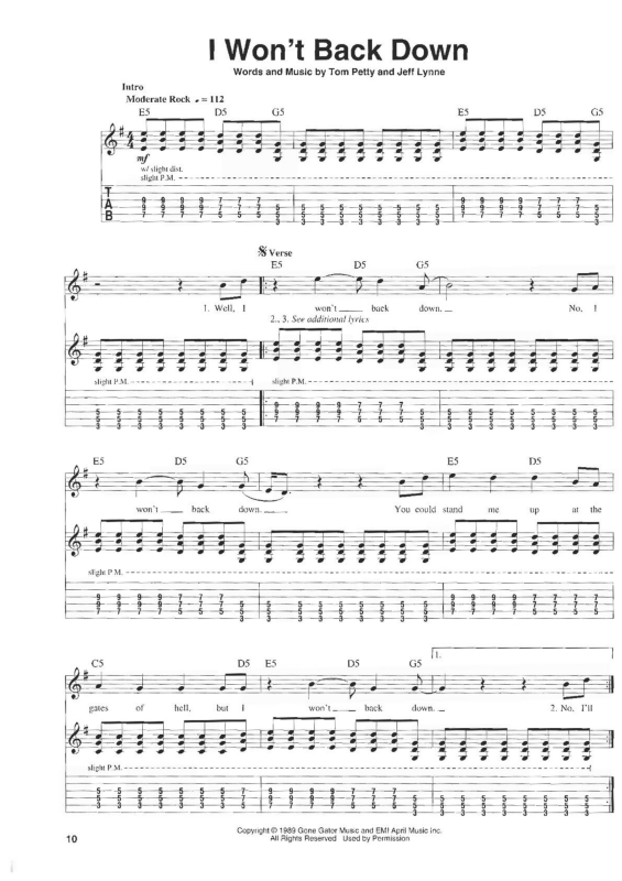 Partitura da música I Won`t Back Down v.2