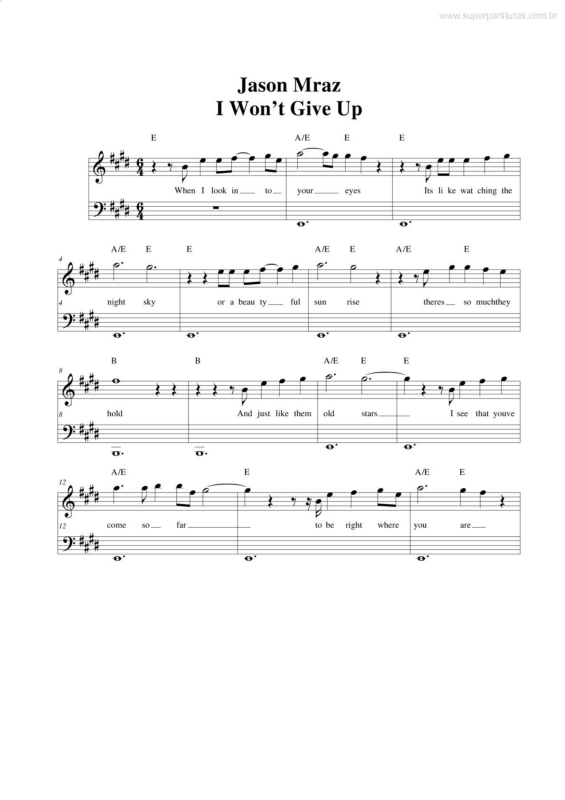 Partitura da música I Won`t Give Up