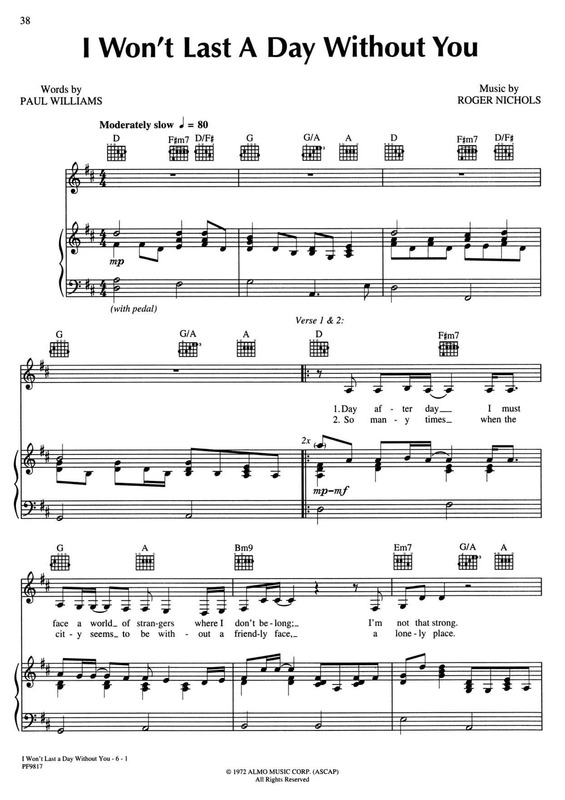 Partitura da música I Won´t Last A Day Whitout You