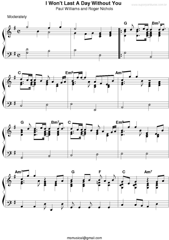 Partitura da música I Won`t Last A Day Without You