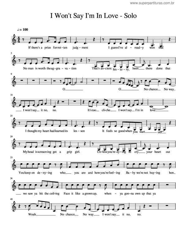 Partitura da música I Won`T Say I`M In Love – Solo