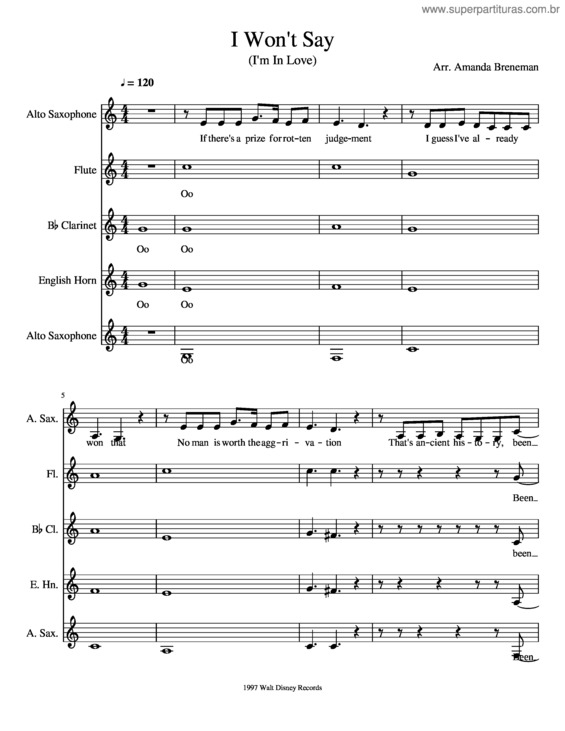 Partitura da música I Won`T Say I`M In Love Acapella