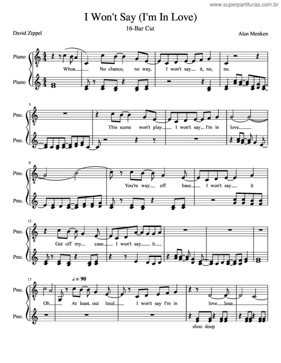 Partitura da música I Won`T Say I`M In Love v.3