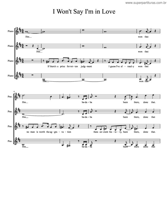 Partitura da música I Won`T Say I`M In Love v.4