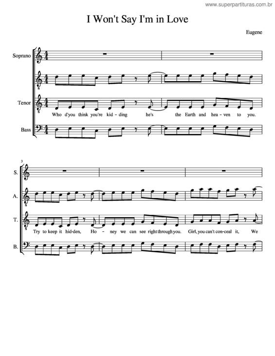 Partitura da música I Won`T Say I`M In Love v.5