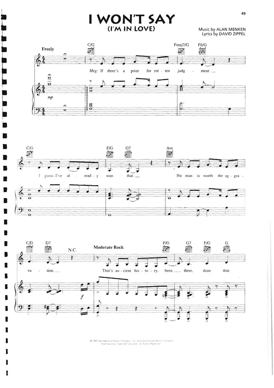 Partitura da música I Wont Say (Im In Love) (Hercules)