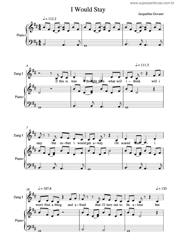 Partitura da música I Would Stay