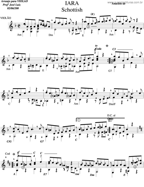 Partitura da música Iara v.3