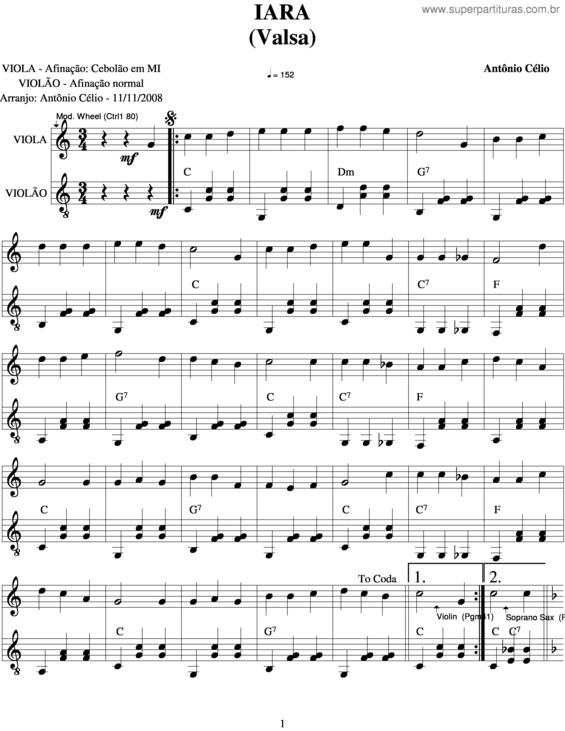 Partitura da música Iara v.6