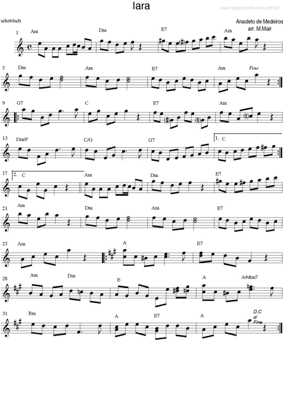 Partitura da música Iara