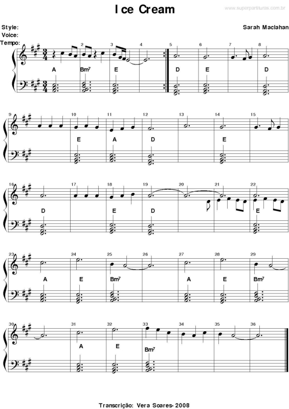 Partitura da música Ice Cream