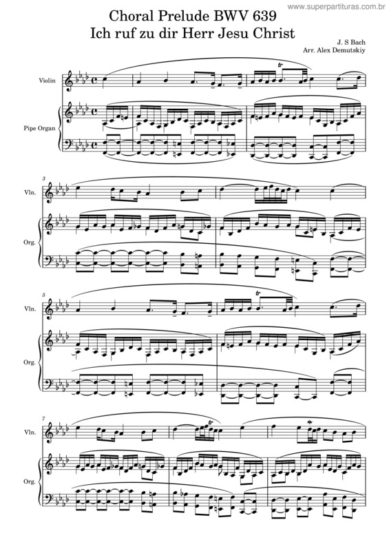 Partitura da música Ich Ruf Zu Dir Herr Jesu Christ, Bwv 639 – Johann Sebastian Bach Bach Choral Prelude In F Minor