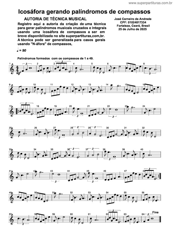 Partitura da música Icosáfora Gerando Palíndromos De Compassos