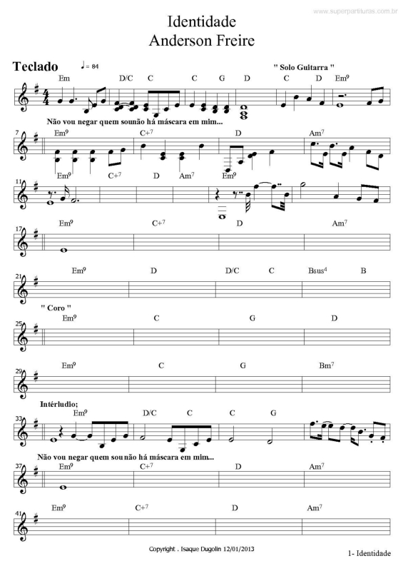 Partitura da música Identidade v.2