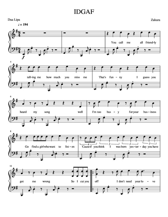 Partitura da música IDGAF
