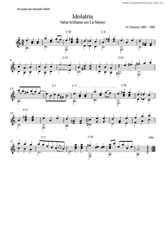 Partitura da música Idolatria