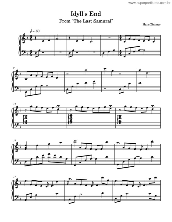 Partitura da música Idyll`S End