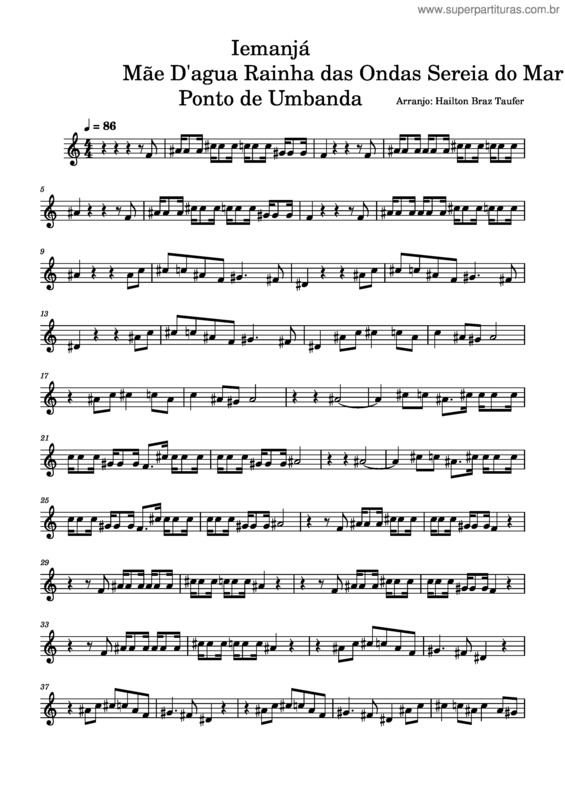 Partitura da música Iemanjá Mãe D`Agua Rainha Das Ondas