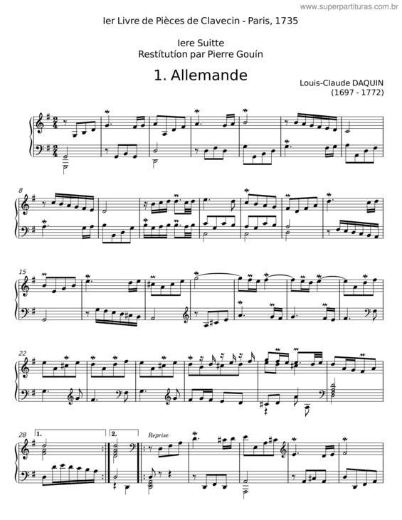 Partitura da música Ier Livre De Pièces De Clavecin – Louis–Claude Daquin