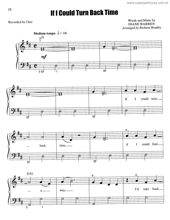 Partitura da música If I Could Turn Back Time v.2