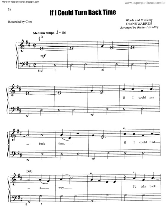 Partitura da música If I Could Turn Back Time v.4