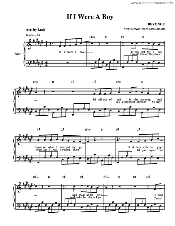 Partitura da música If I Were A Boy v.4