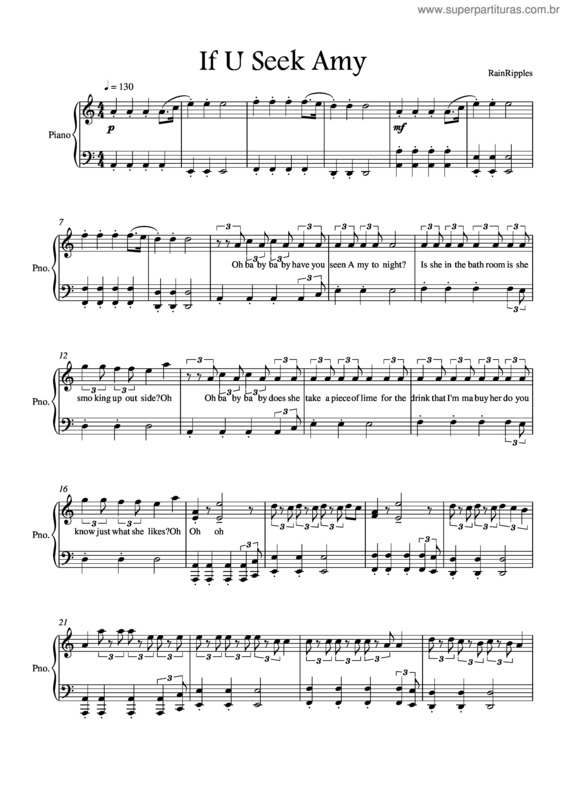 Partitura da música If U Seek Amy