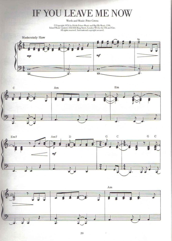 Partitura da música If You Leave Me Now