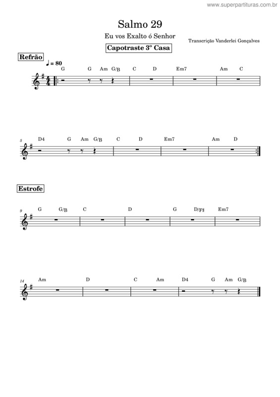 Partitura da música Igreja Catolica – Igreja Catolica Salmo 29 – Cifra – Violão