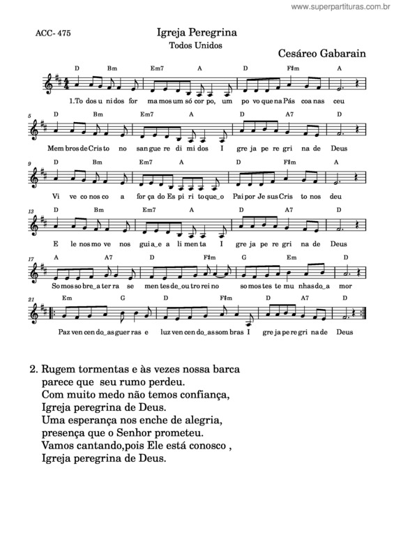 Partitura da música Igreja Peregrina Igreja_Peregrina