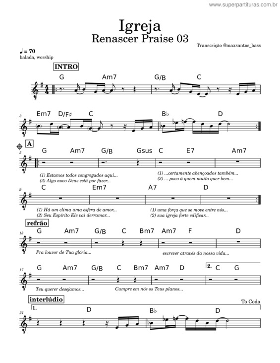 Partitura da música Igreja v.3