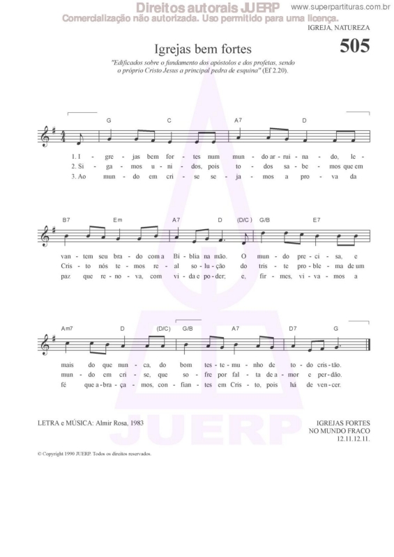 Partitura da música Igrejas Bem Fortes - 505 HCC