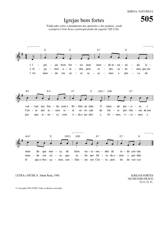 Partitura da música Igrejas Bem Fortes