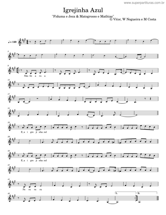 Partitura da música Igrejinha Azul