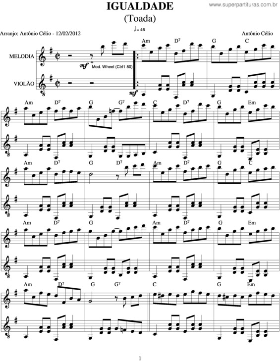 Partitura da música Igualdade